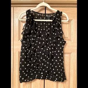 White house Black market Sleeveless black top with tan polkadots
